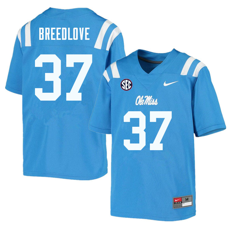 Men #37 Kyndrich Breedlove Ole Miss Rebels College Football Jerseys Sale-Powder Blue